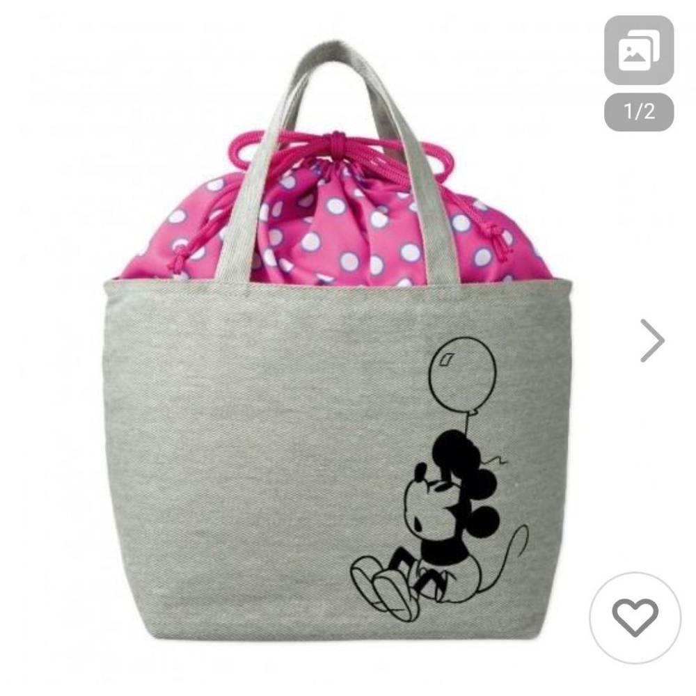 Deicy Mickey Mouse Mini Tote Bag with drawstring. One Size, Gray & Pink